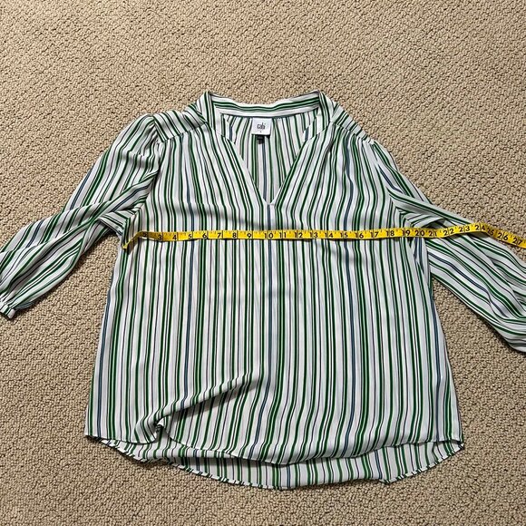 CAbi Style 5893 Awning Stripe Blouse White w/ Green & Black Stripes Size Small - Picture 6 of 8